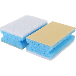 2x stuks grote blauwe sponzen / schoonmaaksponzen voor sanitair 11 cm - Sponzen