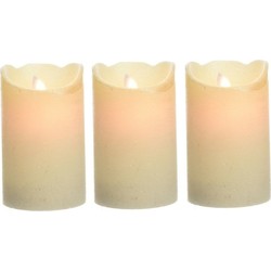 3x Parel witte stompkaarsen met led-licht 12 cm - LED kaarsen