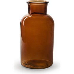 Bloemenvaas - mahonie bruin/transparant glas - H20 x D10 cm - Vazen