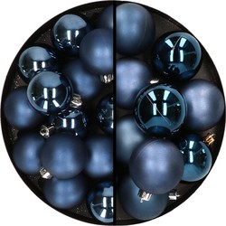 28x stuks kunststof kerstballen donkerblauw 4 en 6 cm - Kerstbal