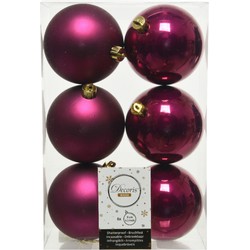 Decoris Kerstballen - 6x st - framboos roze - D8 cm - kunststof - Kerstbal