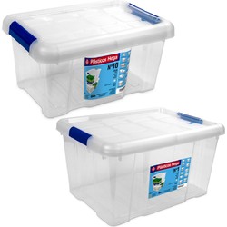 2x Opbergboxen/opbergdozen met deksel 5 en 16 liter kunststof transparant/blauw - Opbergbox
