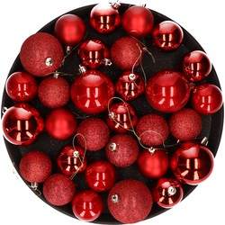 Kerstversiering set kerstballen rood 6 - 8 cm - pakket van 36x stuks - Kerstbal