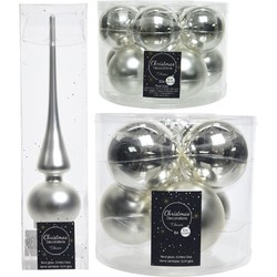 Glazen kerstballen pakket zilver glans/mat 32x stuks inclusief piek mat - Kerstbal