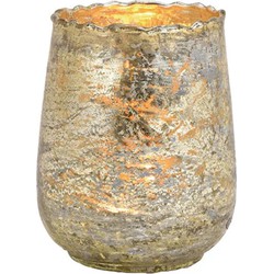 Glazen design windlicht/kaarsenhouder champagne goud 10 x 12 x 10 cm - Waxinelichtjeshouders