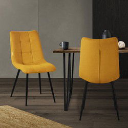 Eetkamerstoelen set van 2 mosterdgeel Keukenstoel met polyester bekleding en stalen poten ML design