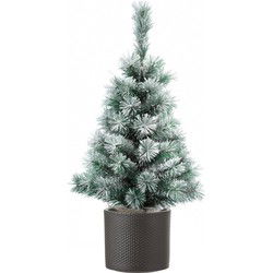 Mini kunst kerstboom besneeuwd 60 cm inclusief donkergrijze pot - Kunstkerstboom