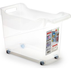 Plasticforte opberg Trolley Container - transparant - op wieltjes - L38 x B18 x H26 cm - kunststof - Opberg trolley