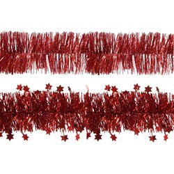 Decoris folie kerstslingers 4x stuks - rood - kunststof - 270 cm - Kerstslingers