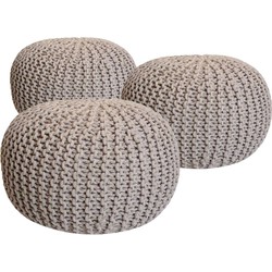 SVJ Poefs Rond - 55 x 55 x 37 cm - Katoen - Beige - Set van 3