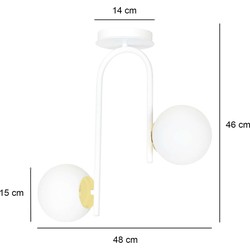 Espoo gebogen witte en goud plafondlamp met 2 glazen witte bollen E14