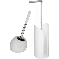 WC-/toiletborstel met toiletrolhouder set wit - Badkameraccessoireset