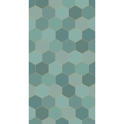 ESTAhome fotobehang hexagon zeegroen en petrolblauw - 150 x 279 cm - 158958