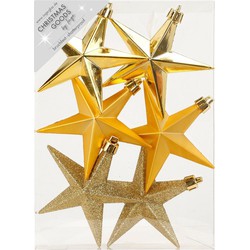 6x stuks kunststof kersthangers sterren goud 10 cm kerstornamenten - Kersthangers