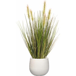 Emerald Kunstplant - groen gras 45 cm - wit bloempot keramiek - Kunstplanten