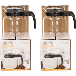 2x stuks thee/koffie pot met zwarte deksel en handvat 0,65 liter - Theepotten