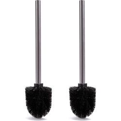 MSV WC/Toiletborstel los model - 2x - zwarte kunststof borstel - RVS steel - D8 x 32 cm - Toiletborstels