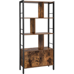 MIRA Home - Boekenkast - Vakkenkast - Kast met deuren - Industrieel - Hout - Metaal - Bruin - Zwart - 70x30x154.5