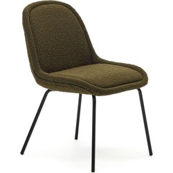 Kave Home - Aimin chair in groene fleece en stalen poten met een mat zwart gelakte afwerking