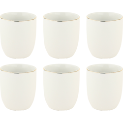 OTIX Koffiekopjes - Espresso Kopjes - Koffietassen - 6 stuks zonder oor - Wit met Gouden rand - 180ml - CROCUS