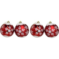 Gerimport Kerstballen - rood - 4ST - gedecoreerd - D8 cm - kunststof - Kerstbal