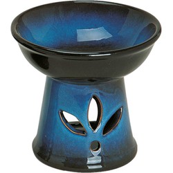 Ronde keramische geurbrander/oliebrander blauw met zwart 13 cm - Geurbranders