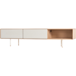 Fina lowboard houten tv meubel whitewash - met mushroom linoleum - 200 x 45 cm