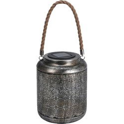 Solar lantaarn - zilver - 22 cm - met bloem patroon - metaal antiek - Lantaarns