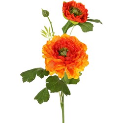 Ranonkel, 2x vertakt met bloemen knop oranje kunstbloem zijde nepbloem