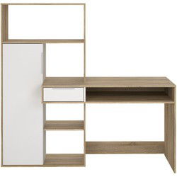 Bureau met 1 lade, 1 deur, 5 vakken eikendecor en wit B162,8 cm  FUNCTION