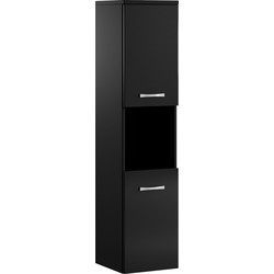 Badplaats Badkamerkast Montreal 30 x 30 x 131 cm - Zwart Hoogglans - Hangende Kolomkast met 2 Deuren