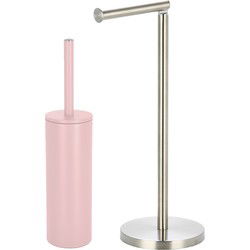 Spirella Badkamer accessoires set - WC-borstel/toiletrollen houder - lichtroze/zilver - Badkameraccessoireset