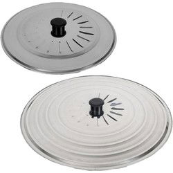 Set van 2x stuks universele RVS spatdeksels/pannendeksels met stoomuitlaat 30 cm/34 cm - Pannendeksels