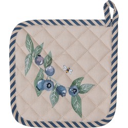 Clayre & Eef Pannenlap  20x20 cm Beige Blauw Katoen Vierkant Bosbessen Afgiet Pannenlap