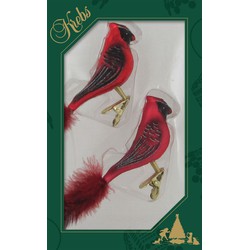 2x stuks luxe glazen decoratie vogels op clip kardinaal rood 15 cm - Kersthangers