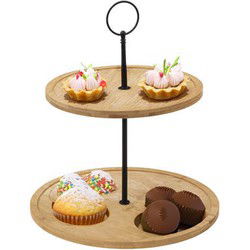SDG Serveerplank - 2 laags - D25 cm - bamboe/metaal - etagere - Serveerplanken