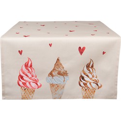 Clayre & Eef Tafelloper  50x140 cm Beige Roze Katoen Rechthoek Ijsjes Tafelkleed