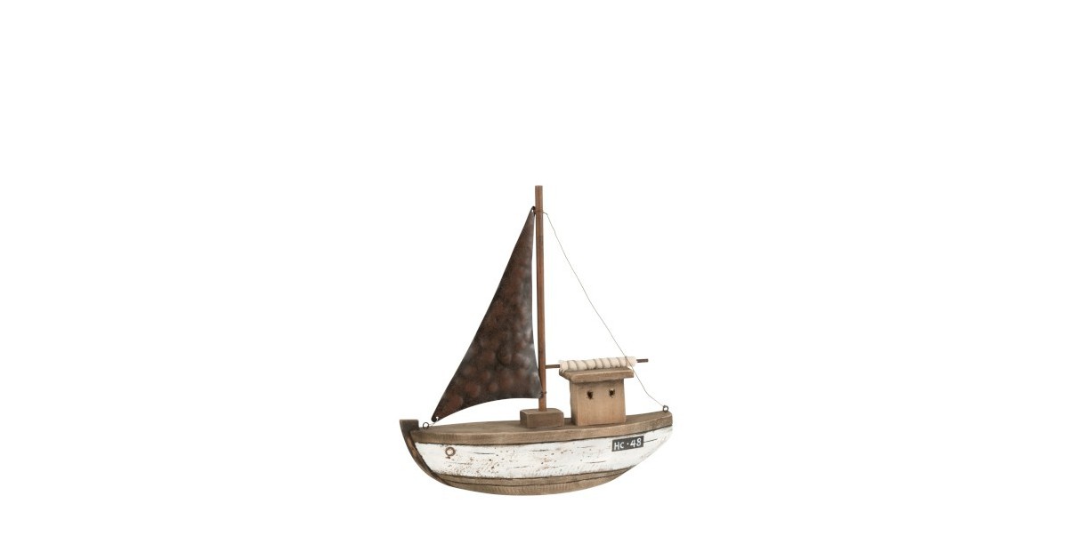 J-Line Decoratie Zeilboot Hout Donkerbruin Wit - Medium