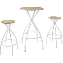 Bartafel met barstoelen - Tuinset - 2 barkrukken - Rond - Wit/bruin - 60x103 cm