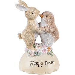 Clayre & Eef Beeld Dieren 13 cm Beige Bruin Polyresin Happy Easter Woonaccessoires