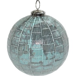 Clayre & Eef Kerstbal  Ø 12 cm Turquoise Glas Metaal Kerstdecoratie