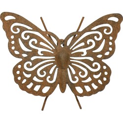 Decoris Muurvlinder - tuindecoratie - metaal - bruin - 22 cm - Tuinbeelden