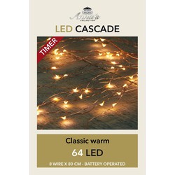 4x Cascade draadverlichting 64 witte lampjes op batterij - Lichtsnoeren