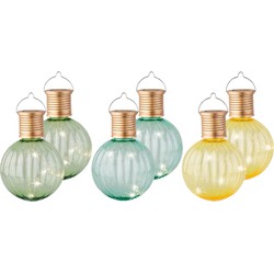 Set van 9x stuks buiten led lichtgroene, turquoise en gele lampion solar verlichting 11 cm - Lampionnen