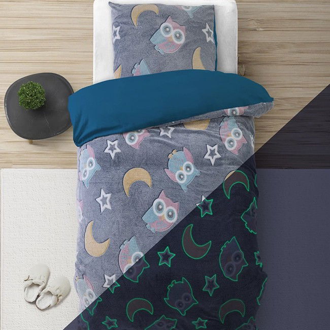 Sleeptime Dekbedovertrek Glow in the dark Uil Blauw - 
