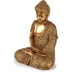 Boeddha beeld polyresin goud zittend 33 cm voor binnen - Beeldjes