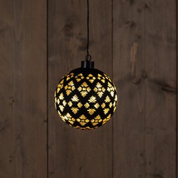 Glass Ball Baroque Black/Gold 12Cm / 10Led Warm White / - Anna's Collection