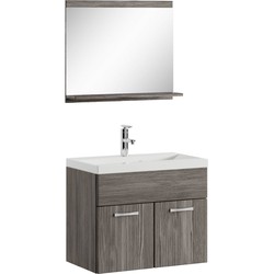Badplaats Badkamermeubel Montreal Set 02 60 x 35 cm - Grijs Eiken - Badmeubel met Spiegel
