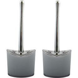 MSV Toiletborstel in houder/wc- 2x -borstel Aveiro - PS kunststof/rvs - lichtgrijs/zilver - 37 x 14 cm - Toiletborstels