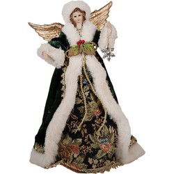 Clayre & Eef Kerstdecoratie Beeld Engel Beige Groen Kunststof